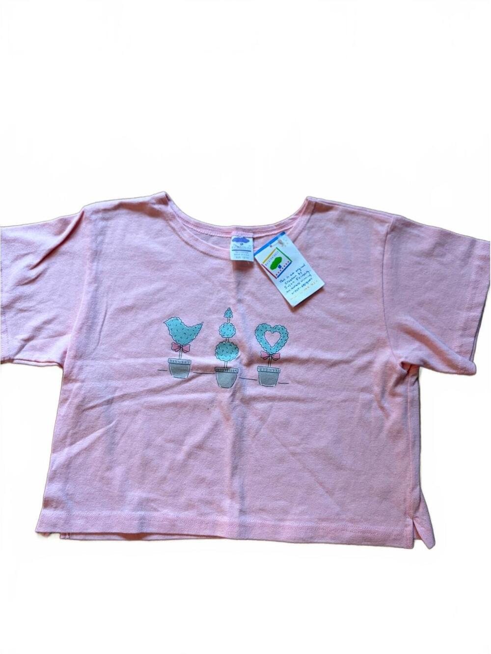 NWT Vintage Y2K Mulberri Bush Pink Topiary Graphic Tee Girls 12/14 USA Made